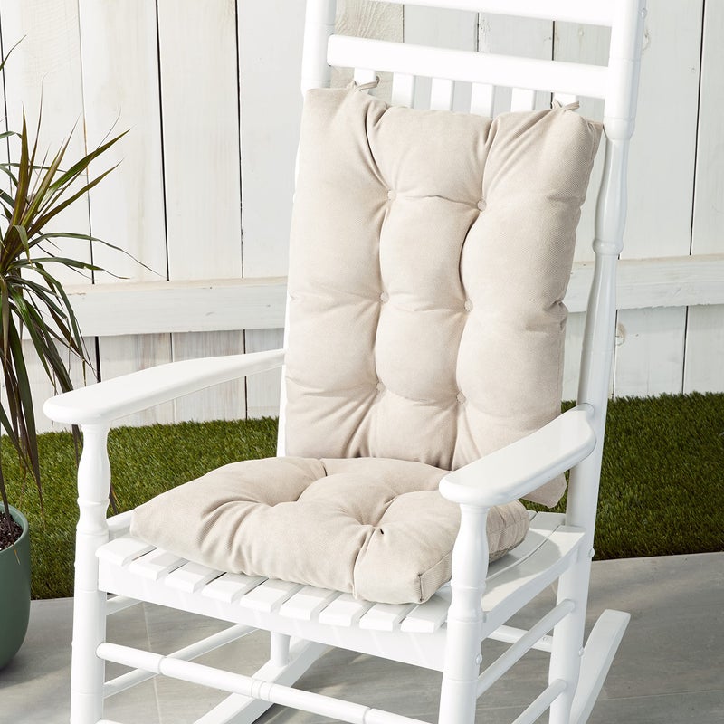 Klear Vu Omega Non-Slip Rocking Chair Cushion Set, Assembled in USA, Thick Padding & Tufted Design, Includes Seat Pad & Back Pillow with Ties, 17x17 Inches, 2-Piece Set, Twillo Stone - Image 2